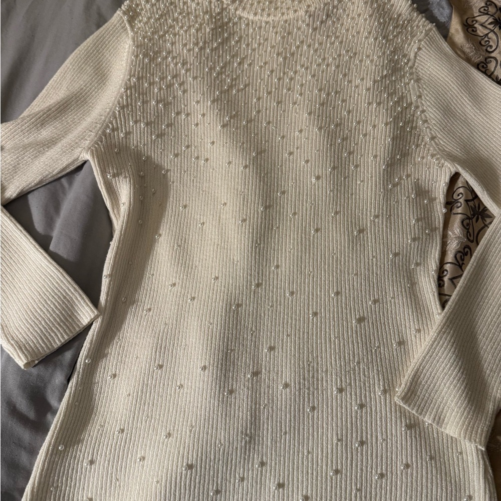 Silhouettes Cream Pearl Beaded Sweater